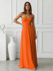 Light Blue Sweetheart Chiffon A Line Maxi Dress with Pleat
