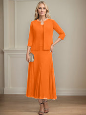 Separates A-line Scoop Tea-Length Chiffon Mother of the Bride Dress With Sequins Beading