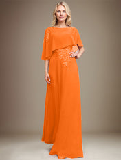 A-line Scoop Floor-Length Chiffon Lace Mother of the Bride Dress With Sequins Beading