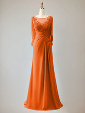 Trumpet/Mermaid Scoop Neck 1/2 Sleeve Chiffon Mother of the Bride Dress With Beadings