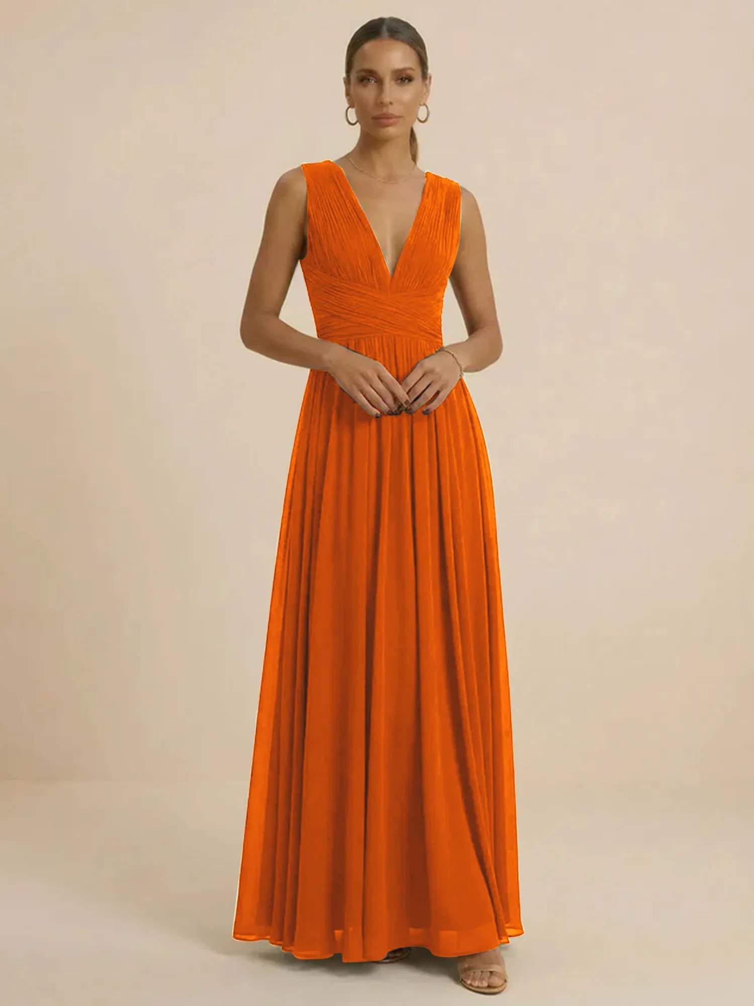 Teal Pleated V-Neck Chiffon Evening Gown with Ruched