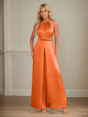 Jumpsuits Halter Floor-Length Satin Wedding Dress