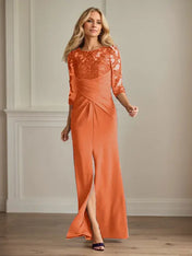 Plum Sheath Lace Stretch Crepe Mother of the Bride Dress