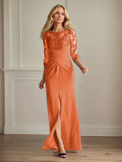 Robe fourreau en crêpe extensible prune pour mère de la mariée 