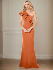 A-line One Shoulder Floor-Length Chiffon Mother of the Bride Dress With Ruffles