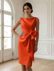 White 3D Bow Sleeveless Sheath Midi Dress Evening Gown