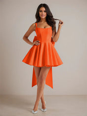 A-Line Square Neck Pleated Mini Homecoming Dress with Bow