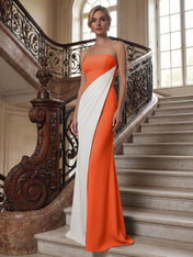 Black White Sheath Strapless Elegant Maxi Formal Dress