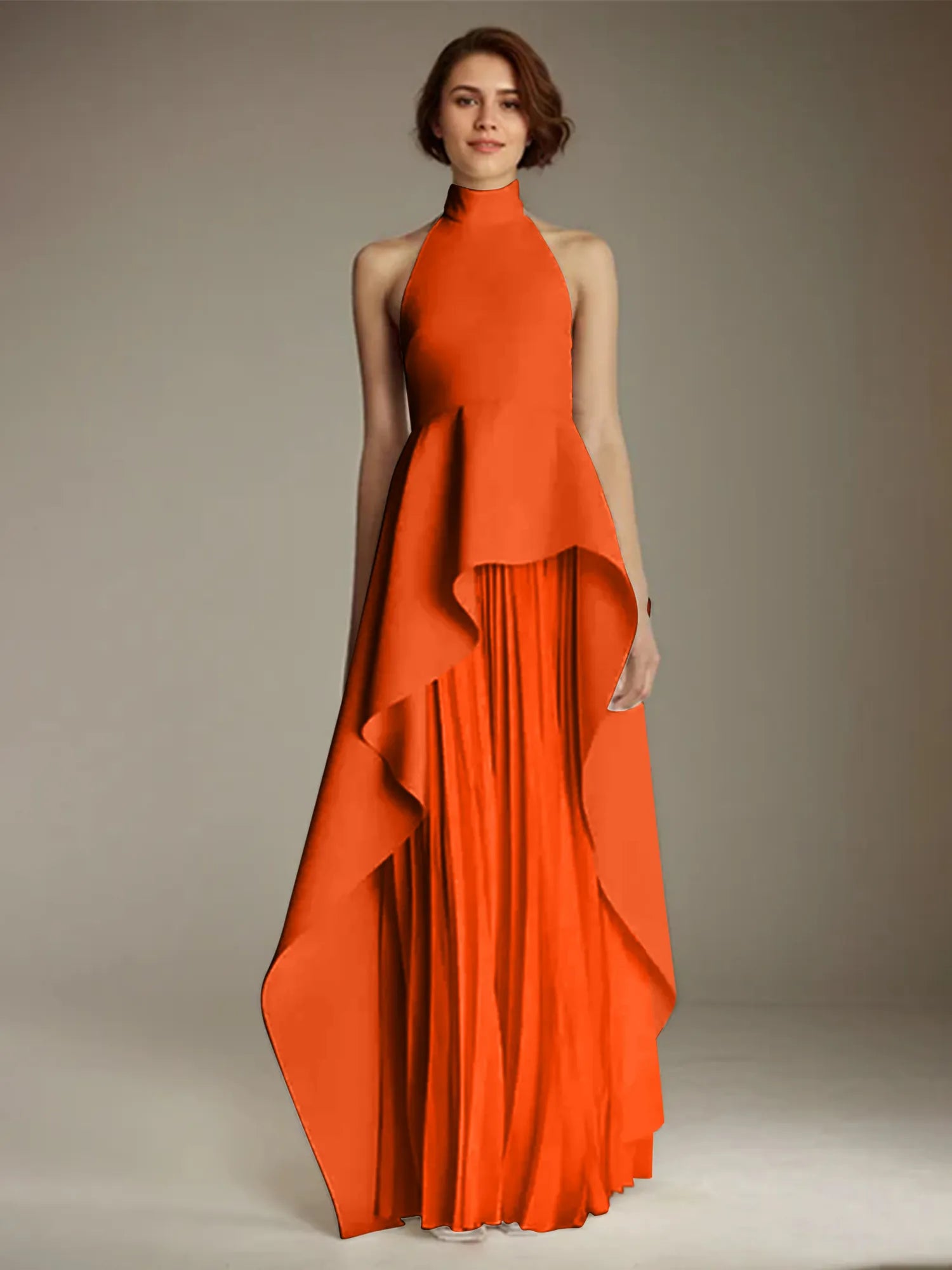 White Sleeveless High Neck Chiffon Long Formal Dress With Ruffles
