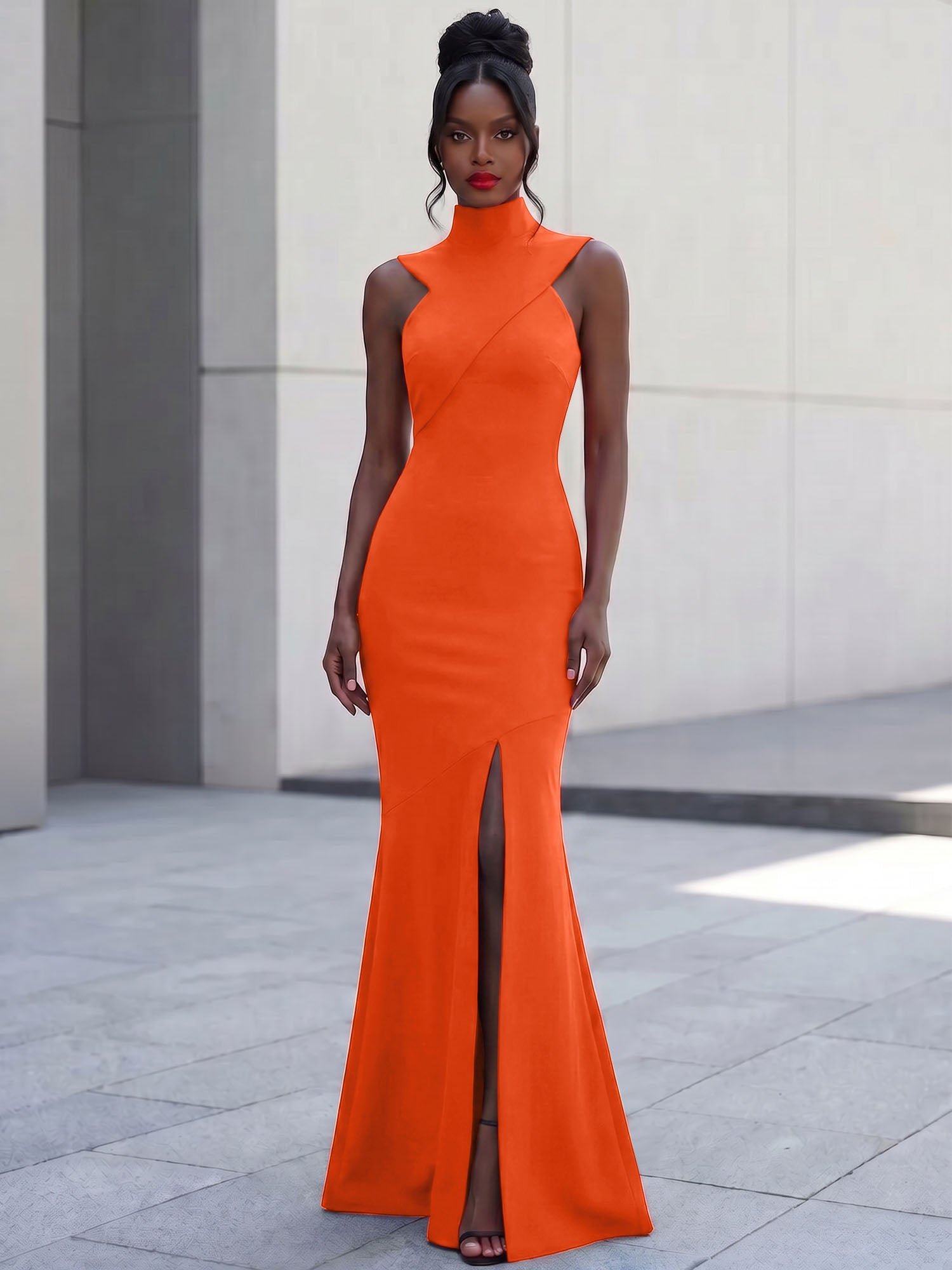 High-Neck Cross-Bodice Sleeveless Maxi Dress