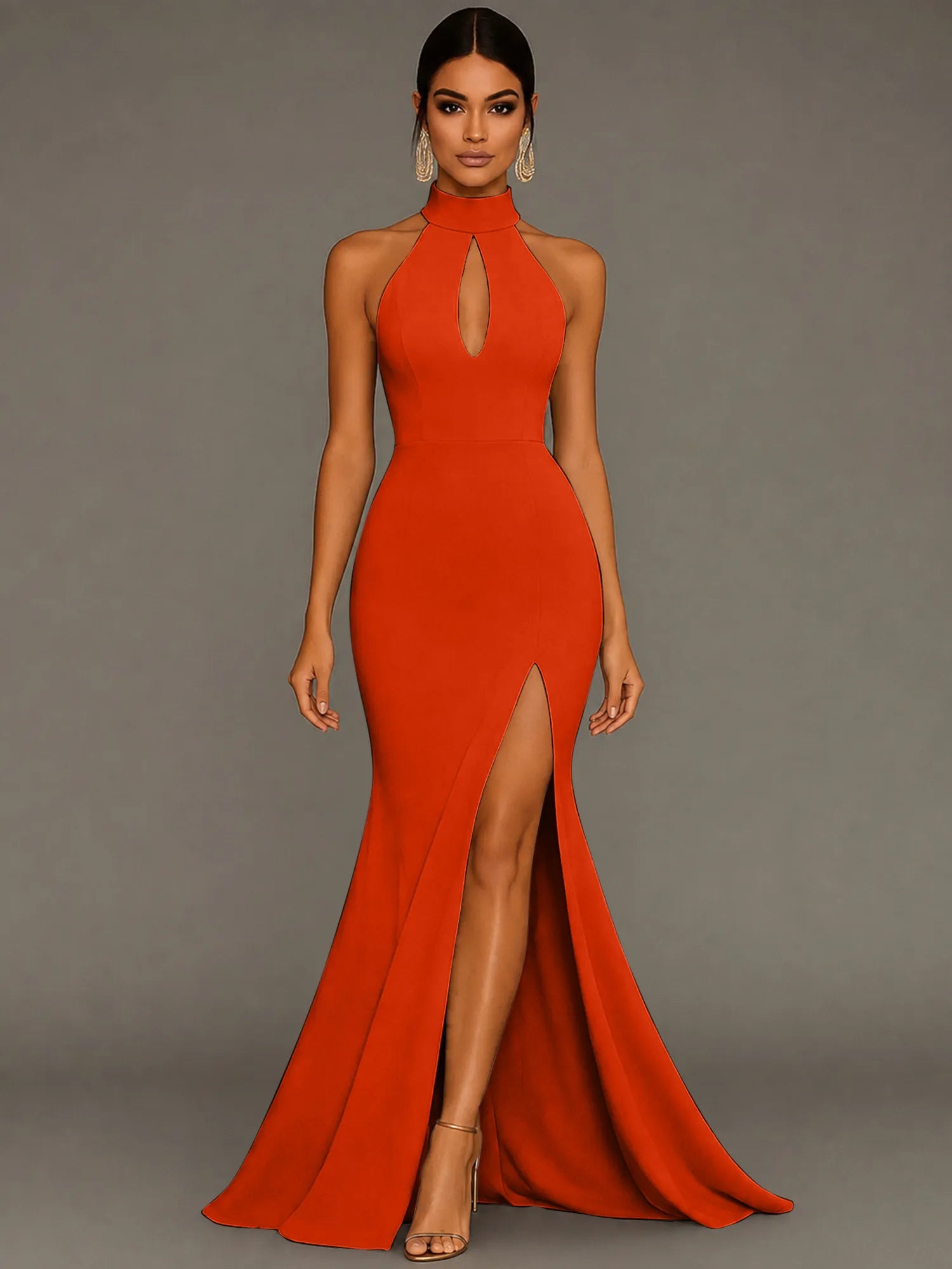 Mermaid Halter Neck Satin Formal Dress with Slit