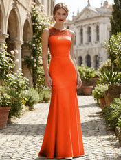 Pure White Sequin Neckline Sleeveless Mermaid Maxi Dress Gown