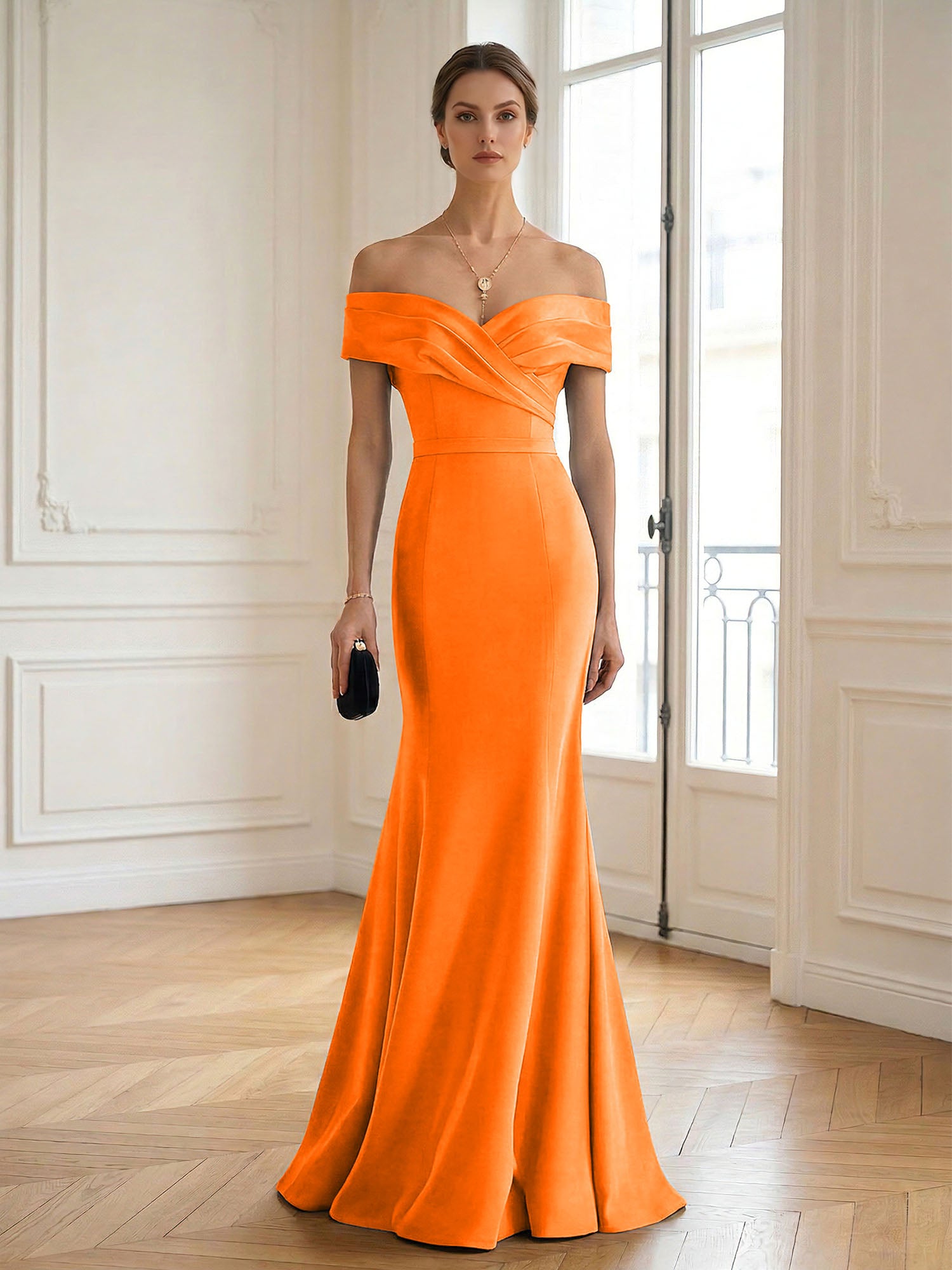 Formal Wedding Guest Dress Navy Off Shoulder Maxi Mermaid Dress