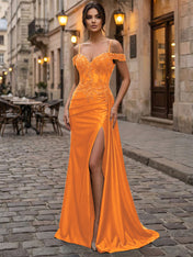 Emerald Green Beaded Corset Satin Long Prom Dress