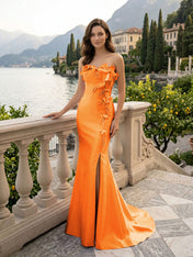 Pink Sweetheart Neckline 3D Flower Embellished Mermaid Evening Gown Maxi Dress