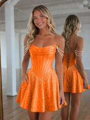 Strapless Pearl Draped Corset A-Line Short Homecoming Dresses