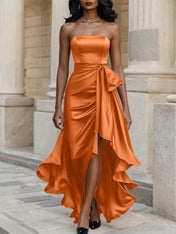 Glamorous Formal Dress Midnight Navy Strapless Satin Gown Midi Dress