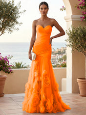 Sweetheart Tulle Pleat Mermaid Evening Dresses with 3D Flower