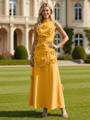 3D Floral High Neck Sleeveless Maxi Dress