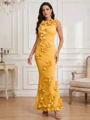 Romantic Pink Sleeveless 3D Floral Mermaid Gown