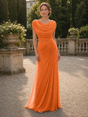 Cowl Neck Mermaid Evening Dresses with Flowing Floor-Length Skirt