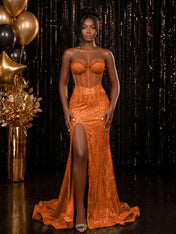 Strapless Sequin-Embellished Mermaid Prom Dress
