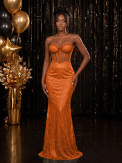 Strapless Sequin-Accented Mermaid Prom Dress with High Slit