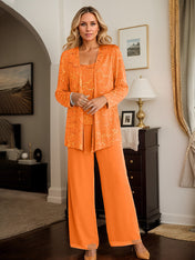 Chiffon Mother of the Bride Pantsuits with Jacket & Sequins
