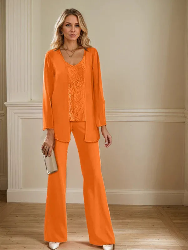 Tailleur-pantalon en mousseline avec veste pour mère de la mariée 