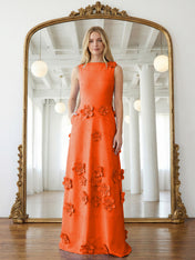 Lavender Boat Neck Formal Gown with Cascading 3D Flowers