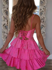 A Line Spaghetti Straps Sweetheart Satin Homecoming Dress with Keyhole