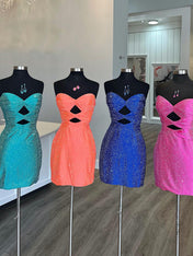 Bodycon Strapless Sweetheart Short Homecoming Dresses with Keyholes