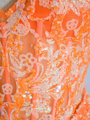 Orange Mermaid Spaghetti Straps Sequins Applique Prom Dress