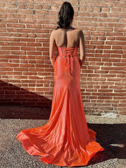Orange Mermaid Strapless Long Prom Dress with Beads