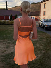 Spaghetti Straps Scoop Satin Short Party Homecoming Dress