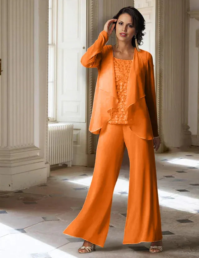 Chiffon Long Sleeves Mother of the Bride Pantsuits with Jacket