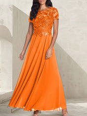 Charcoal Grey A-Line Scoop Long Mother of the Bride Dress With Beadings