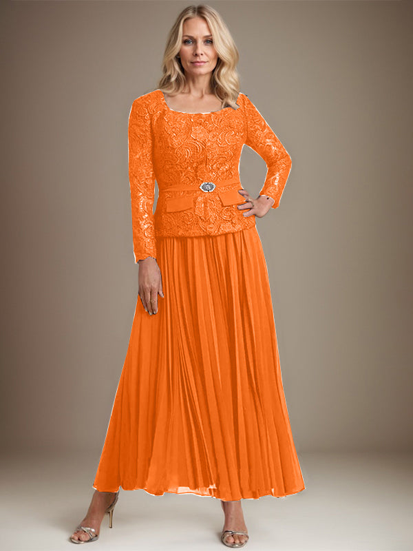 A-line Square Ankle-Length Chiffon Mother of the Bride Dress With Pleated