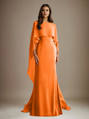 Sheath/Column Boatneck Floor-Length Chiffon Mother of the Bride Dress With Cascading Ruffles