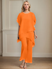 Separates Jumpsuit/Pantsuit Scoop Ankle-Length Chiffon Mother of the Bride Dress