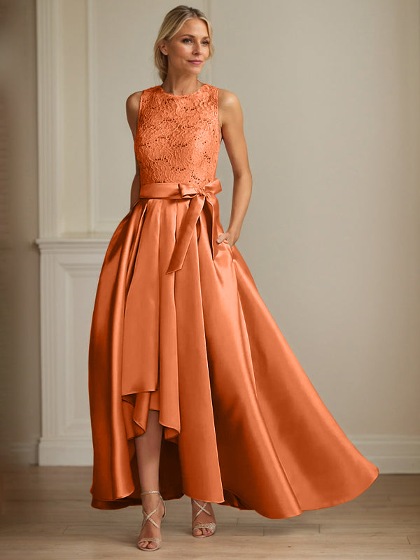 A-Line/Princess Jewel Neck Sleeveless Mother Of The Bride Dresses With Pleats Lace