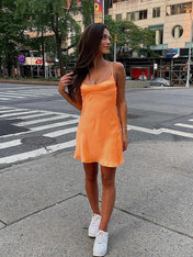 Orange A-line Spaghetti Straps Short Cocktail Dress