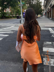Orange A-line Spaghetti Straps Short Cocktail Dress