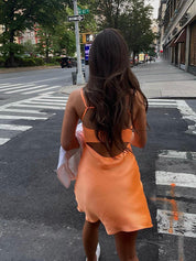 Orange A-line Spaghetti Straps Short Cocktail Dress
