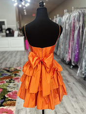 Orange A-line Straps Satin Ruffle Short Homecoming Dress