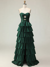 Orange A Line Strapless Sweetheart Satin Prom Dress with Keyhole