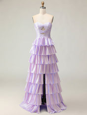 Orange A Line Strapless Sweetheart Satin Prom Dress with Keyhole