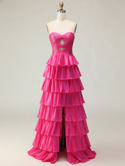 Orange A Line Strapless Sweetheart Satin Prom Dress with Keyhole