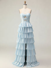 Orange A Line Strapless Sweetheart Satin Prom Dress with Keyhole