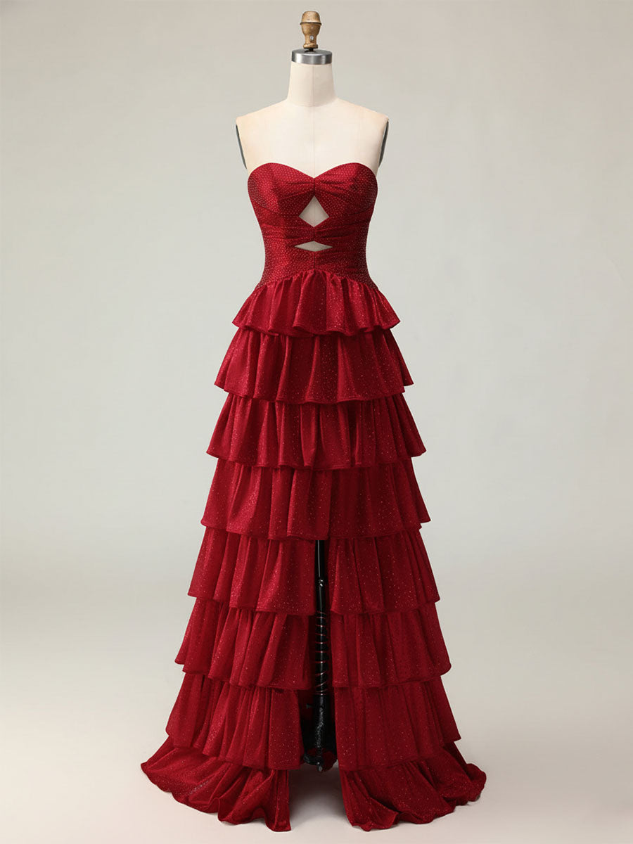 Orange A Line Strapless Sweetheart Satin Prom Dress with Keyhole